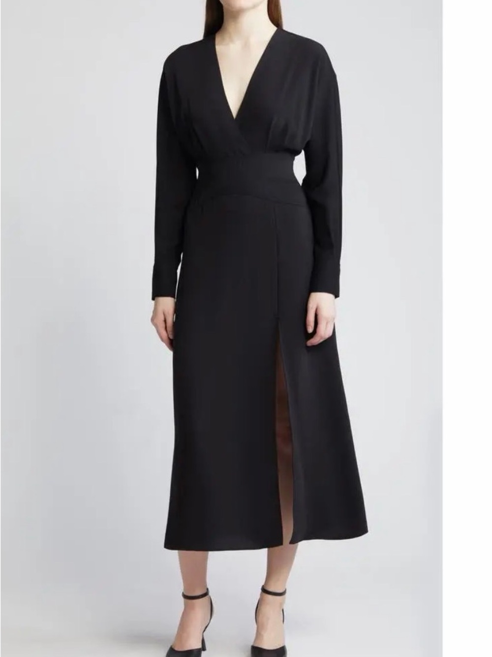 Mango size 6 Women's Black V-Neck Long Sleeve Dress